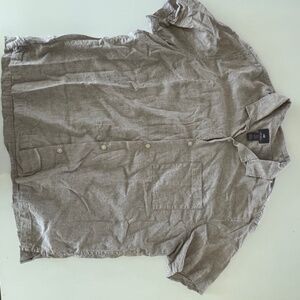 H&M Shirt Mens Size XL Beige Button Up Short Sleeve Linen Cotton